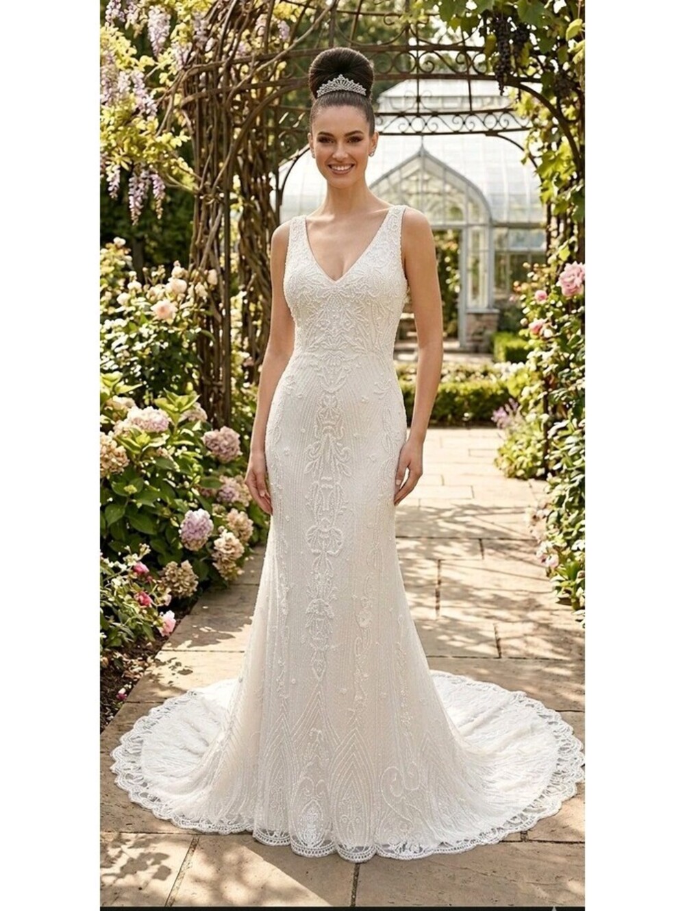 NWT LULUS Wedding Dress Size M Passionate Romance White Bead/Sequin Mermaid Maxi